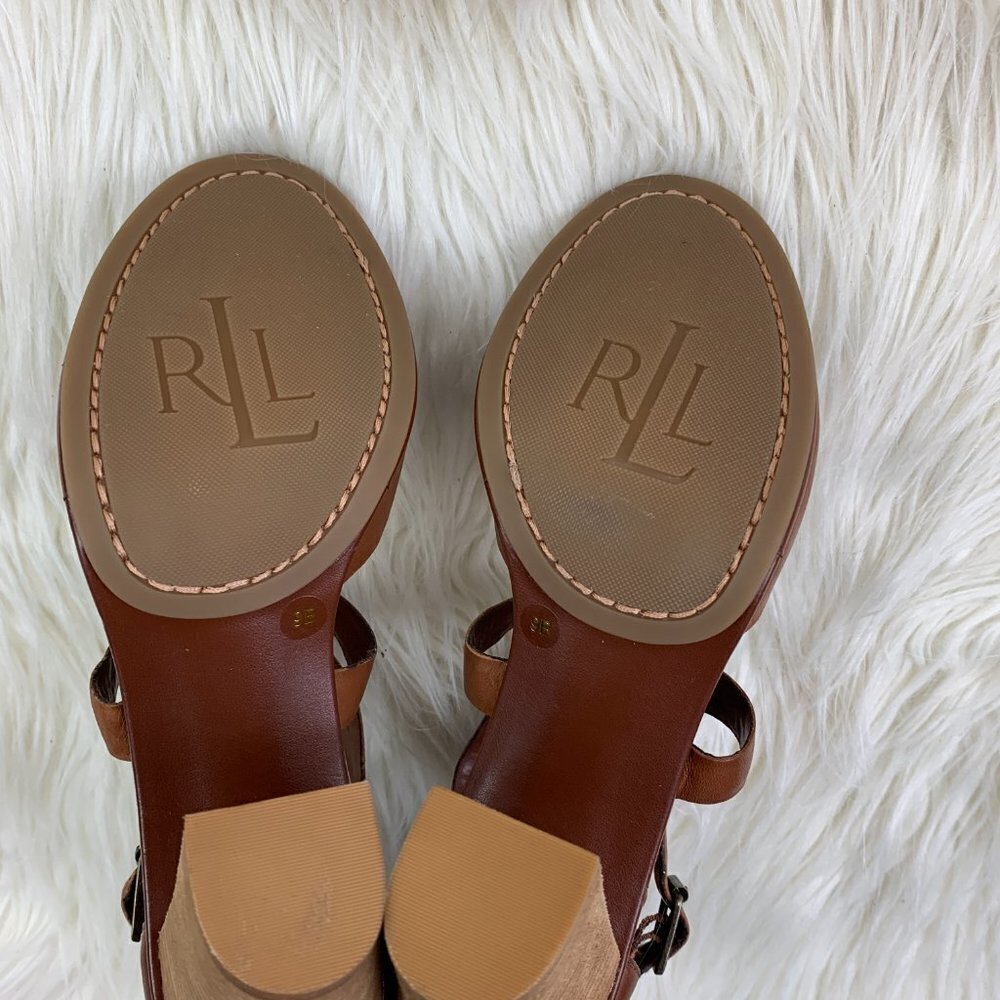 Lauren Ralph Lauren Retro Vibes Peep Toe Double Buckle Stacked Heels Women's 9 - Picture 7 of 8